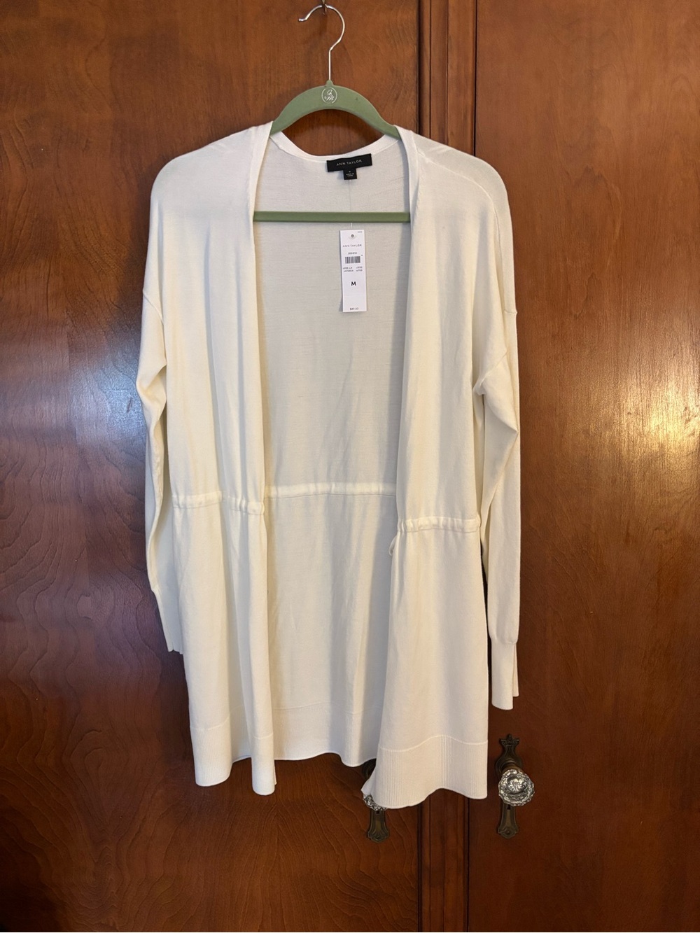 NEW! Ann Taylor tie front lightweight sweater cardigan ivory cream size M